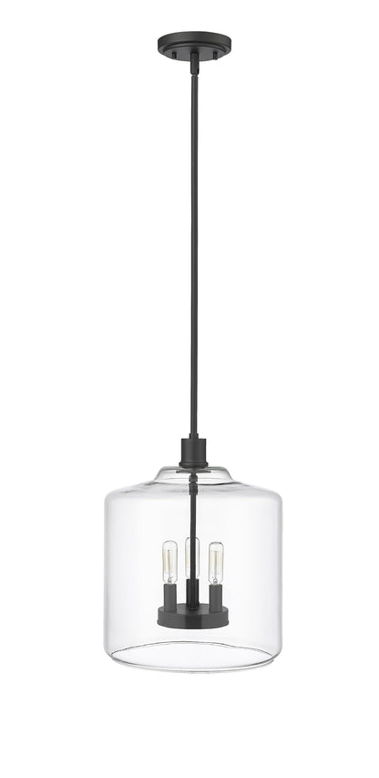 ML Lighting | Asheville Collection | 46933-MB | Metal 3-Light Pendant in Matte Black with Clear Glass Shade | Adjustable 3-Section Stem Design | Modern Design with an Heirloom Quality