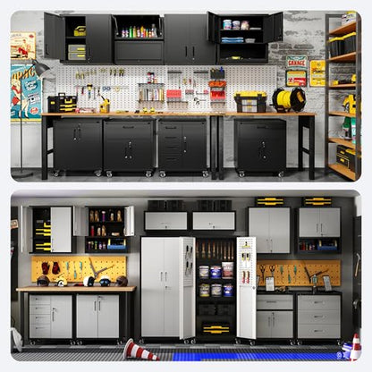 3-Pack Garage Tool Cabinet,Heavy Duty Steel Garage Storage System with Lockable Doors & Adjustable Shelves,Wall Mount Tool Cabinet Set for Workshop Organization,Black