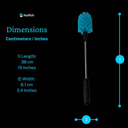 NuRich Long Bottle Brush for Water Bottles - Heavy Duty Stainless Steel Cleaning Brush with Non-Slip Grip, Compatible with Hydro Flask, Yeti, Nalgene, Owala & More Reusable Bottles