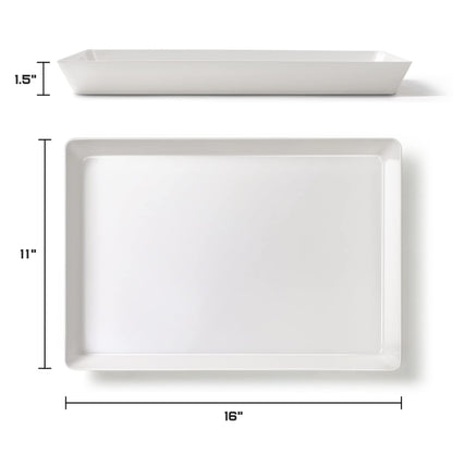 8 Pack, 16" x 11" Large White Serving Trays Set - Reusable Plastic Serving Platters for Cookie, Appetizer, Charcuterie, Snack, Dessert, Party Food Display - Stackable Kitchen CounterTop Tray, BPA Free