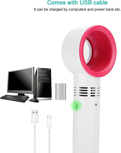 Portable Mini USB Rechargeable Bladeless Fan, 360° Air Suction, Three Adjustment Speeds, Handy Cooler for Home Outdoor