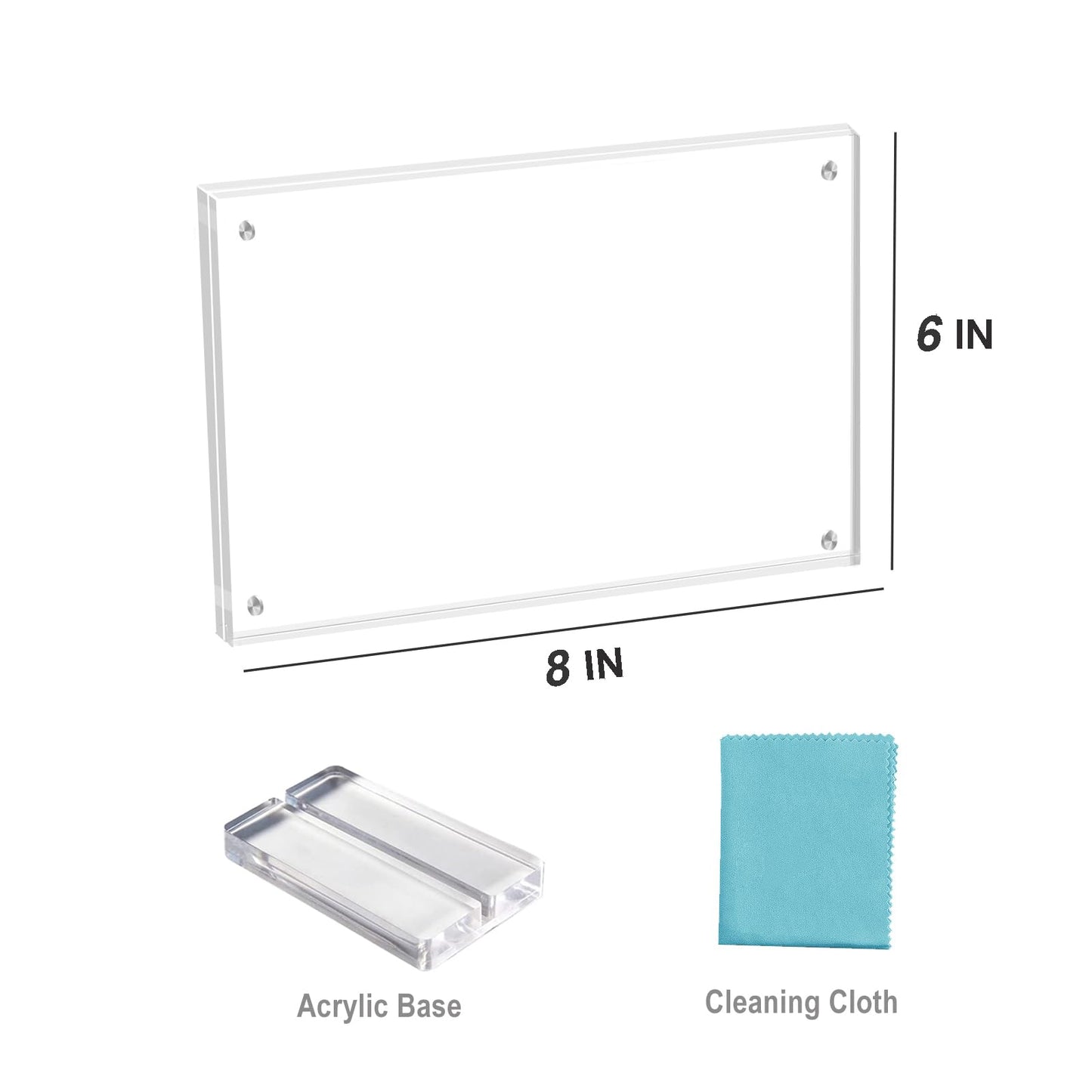 laapee 3 Pack 6x8 Magnetic Acrylic Picture Frame, Clear Double Sided Frame with Base, Frameless Floating Lucite Photo Frame Stands on Desk Table Horizontally or Vertically