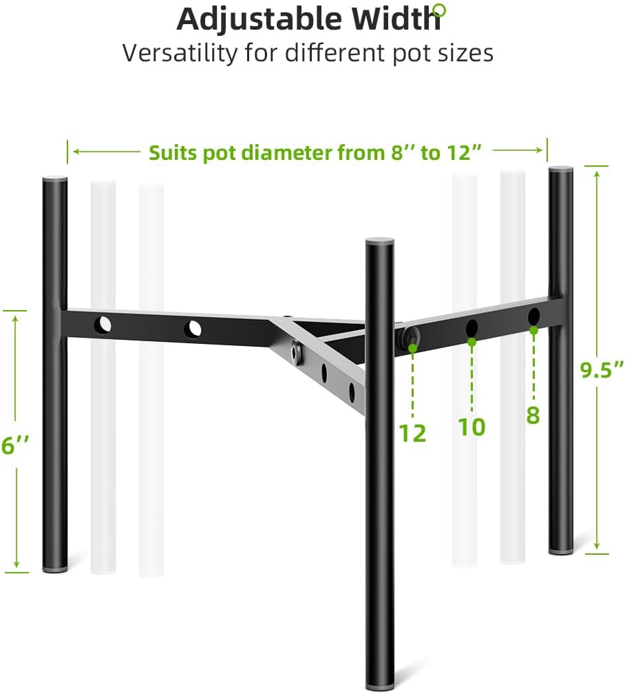 8"-12" 9.5" 1 Pack Plant Stand Indoor Adjustable Pot Holders, Metal Plant Stand Outdoor, Anti-Rust Black Metal Plant