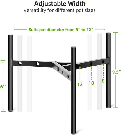 8"-12" 9.5" 1 Pack Plant Stand Indoor Adjustable Pot Holders, Metal Plant Stand Outdoor, Anti-Rust Black Metal Plant