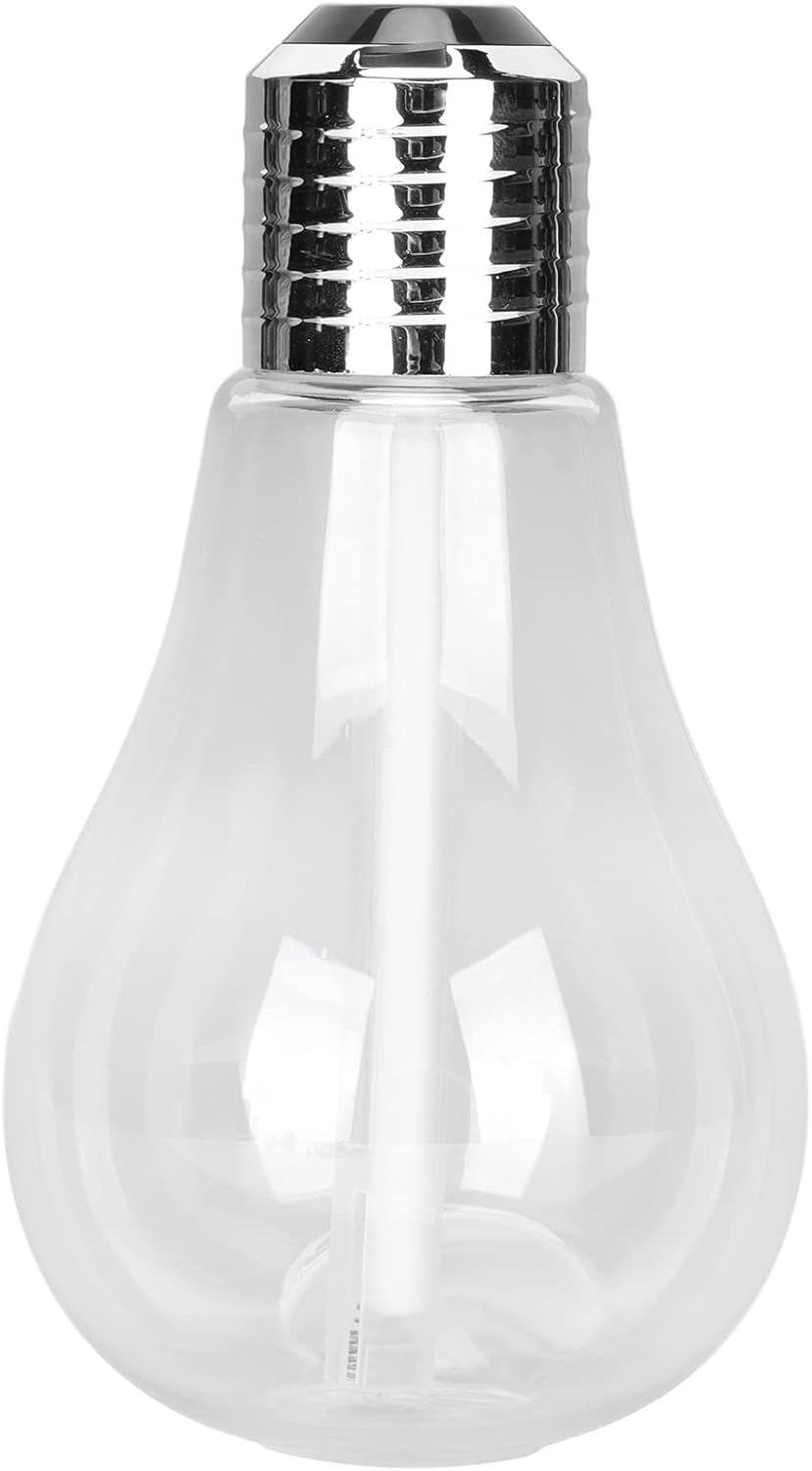 Portable Bulb Air Humidifier, USB Ultrasonic Mini Diffuser with 7 LED Colors for Home Office, 400mL, Silver