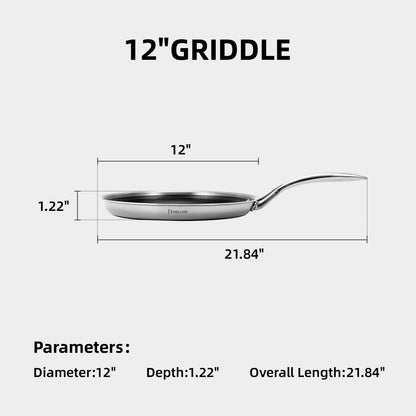 DELUXE Hybrid Nonstick Griddle Pan,12-Inch,Stay-Cool Handle,Dishwasher&Oven Safe,Induction-Ready,PFOA Free Compatible with All Cooktops Muffins - Breakfast - Daily Cooking