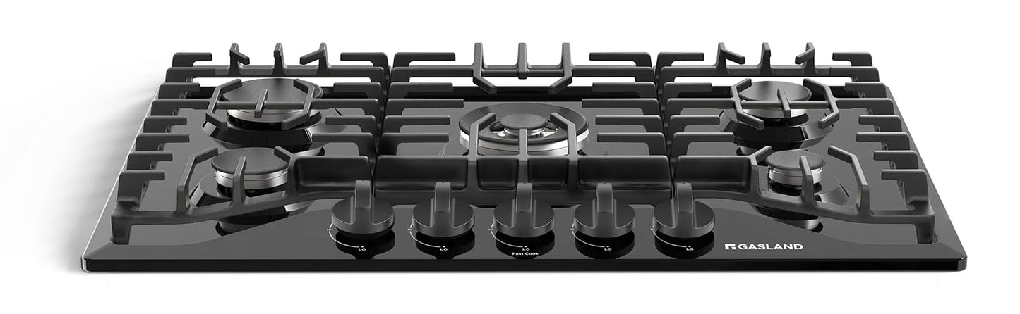 GASLAND 30'' Gas Cooktop Black, 5 Burner Propane Stove Top, Built-in Gas Cooktops NG/LPG Convertible, Plug-in with Thermocouple Protection, CSA Certified, Black
