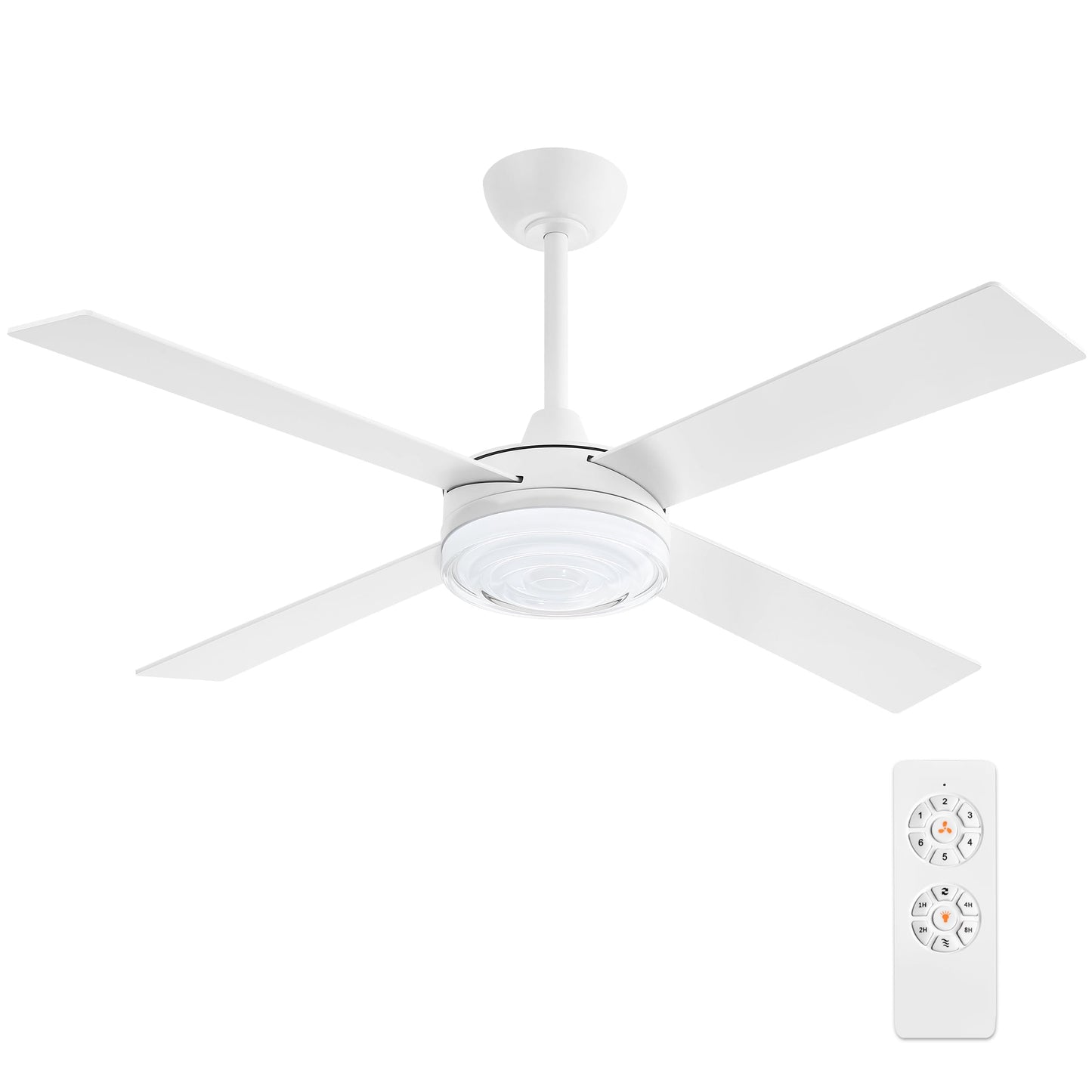 WINGBO 52 Inch Ceiling Fan with Lights and Remote, 3CCT, Modern Ceiling Fan with Ripple Glass Shade, 6-Speed Reversible DC Motor for Bedroom Living Room Kitchen Hallway, Gloss White