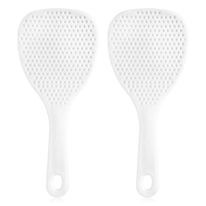 2 Pcs Rice Paddle Spoon, 7.5 Inch White Plastic Non-Stick Rices Paddle Rice Serving Spoon Server Spatula Scooper Kitchen Cooking Utensil for Serving Electric Rices Cooker Grains Potatoes Cooking