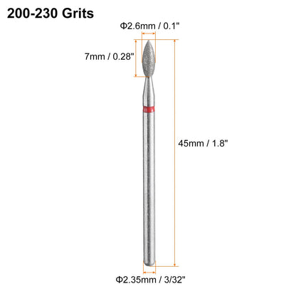 HARFINGTON 16pcs 200-230 Grits Diamond Grinding Bit 2.6mm Oval Head 2.35mm Shank 2.6mm Length Stone Sanding Drill Bits Rotary Tool for Ceramic Glass Nails Grinding Polishing
