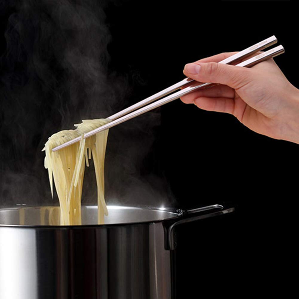 Metal Chopsticks,10 Pairs Stainless Steel Flat Chopsticks, IQCWOOD Premium Reusable Metal Chopstick, 8.66 Inch Dishwasher Lightweight Korean Chopsticks Set Reusable Classic Style for Dinner