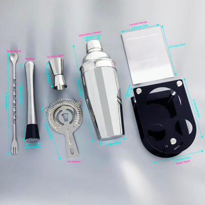 Cocktail Shaker Bartender Kit: 5 Piece Stainless Steel Bar Set, Cocktail Shaker Set with Stand, Drink Mixing Kit Includes Shaker,Strainer,Jigger, Bar Mixer Spoon, Muddler ﻿(750ml(25oz))