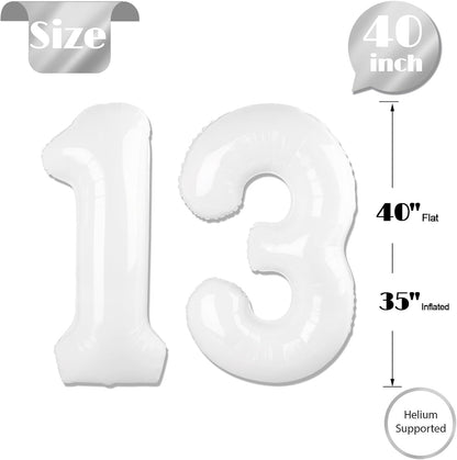 Number 13 Balloon by [Brand Name] - 40-Inch White Birthday Decoration for 13th Party Supplies
