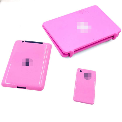 3 Pack Dollhouse Mini Laptop Tablet and Smart Phone Scene Computer Simulation Accessories for Doll 1/6 1/12 Miniatures Silver