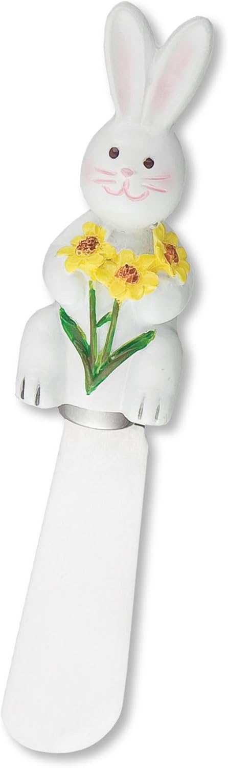 Easter Bunny Cheese Spreaders, Set of 4, Hand-Painted Resin Handles with Stainless Steel Blades
