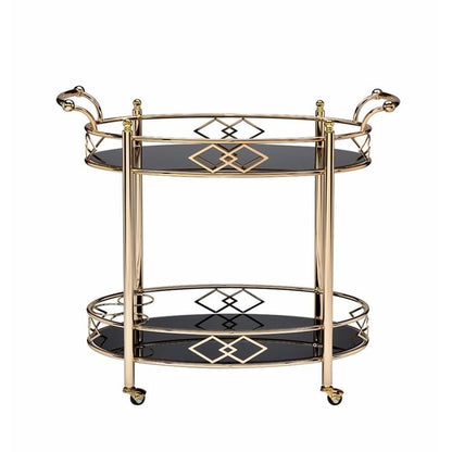 Acme Ottesen Oval Glass Top Serving Cart with 2 Shelves in Gold