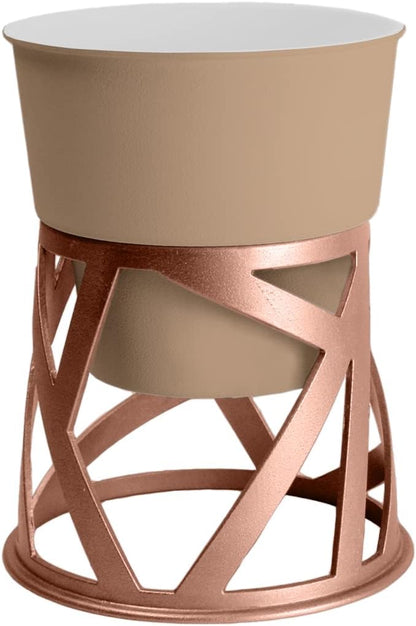 6 inch The HC Companies Indoor Plant Pot with Stand Small Taupe Curio Planter with a Geometric Stand in a Copper Finish