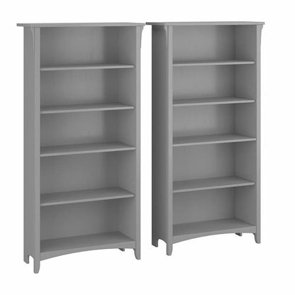 Bush Home Salinas Tall 5 Shelf Bookcase - Set of 2 in Cape Cod Gray, Vertical Office Storage, Bookshelves for Home Workspace, Multi-Purpose Shelving Units
