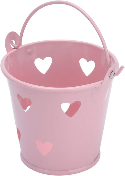 Tinplate Metal Bucket with Handle, 12pcs Mini Hollow Love Candy and Snack Storage Tin Bucket for Gardening Crafts, Home