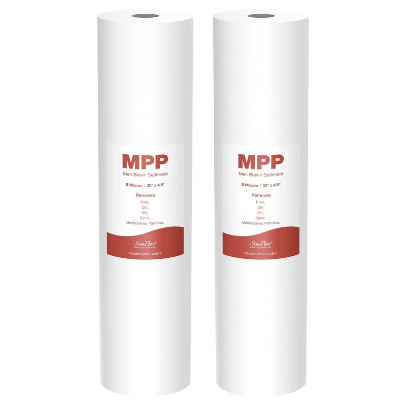 SimPure Sediment Water Filters, 5 Micron 20" x 4.5" Whole House Water Filter Replacement Compatible for SimPure DB20 Blue Housing, WGB22B, WGB32B, AP802, BB20B, BB20T, 2 Pack