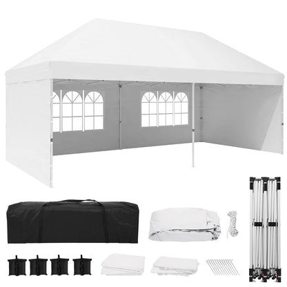 Eachbid 10' x 20' Pop Up Canopy Gazebo Commercial Tent with 4 Removable Sidewalls, Large Party Tent, Event Shelter Gazebo Canopy with 4 Sandbags, Stakes X12, for Patio Party Weddings Picnic (White)