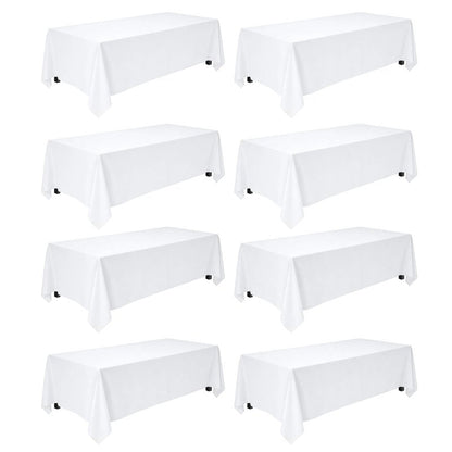 pepmily 8 Pack White Table Cloth 90x156 Inch Rectangle Tablecloths for 8 Foot Rectangle Tables, Wrinkle Resistant Washable Polyester Fabric Rectangular Table Cover for Dining Banquet Wedding Party