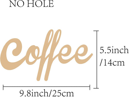 CREATCABIN Laser Cut Wood Sign Wall Art, Coffee Letter Decorative Wall Sculpture Hanging Decor for Housewarming, 25 x