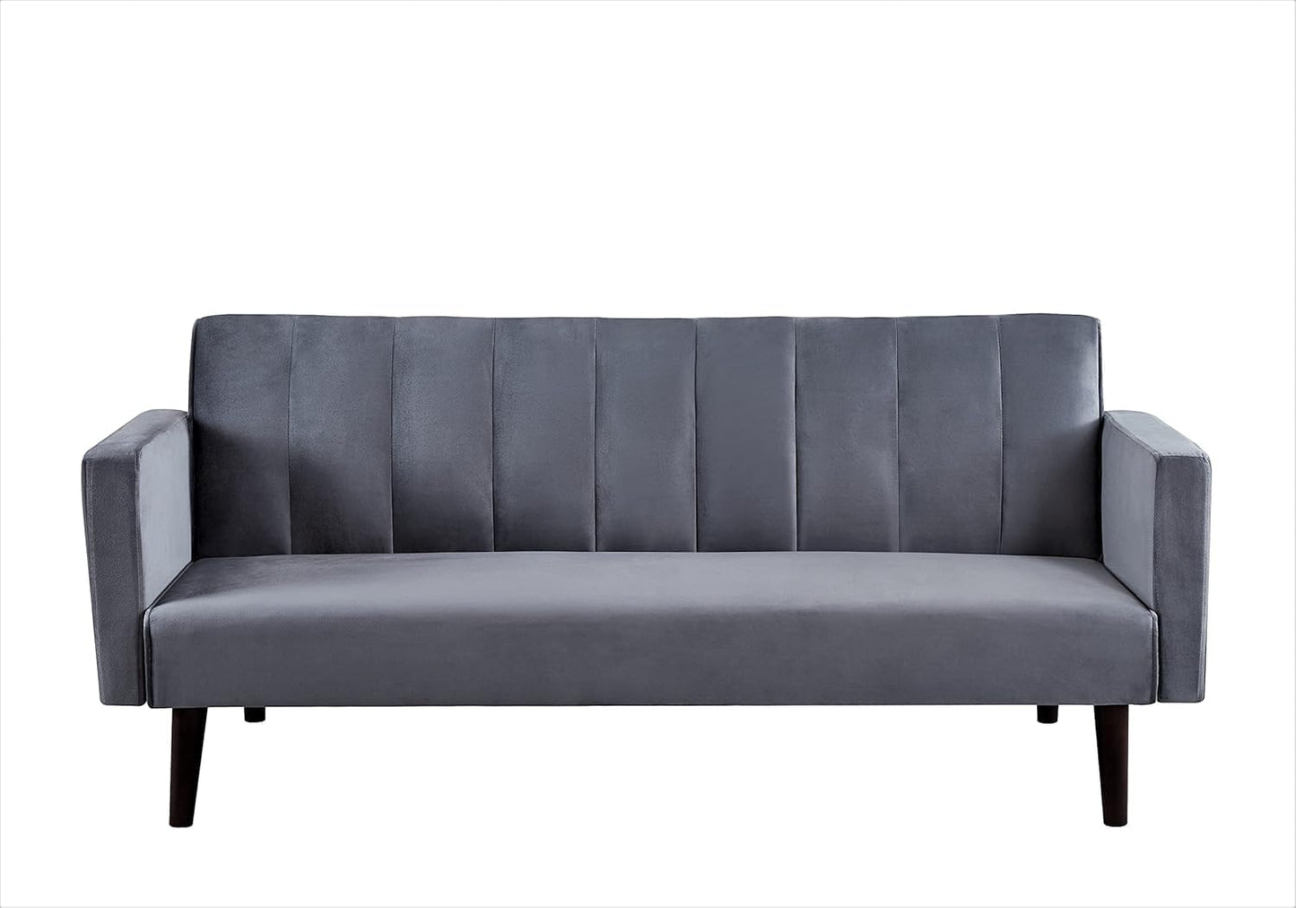 Container Furniture Direct 72" Velvet Convertible Futon Sofa Bed - Full Out Twin Sleeper Couch w/Channel Stitch, Wood Frame & High-Density Foam - Space-Saving for Apartments/Dorms, Grey