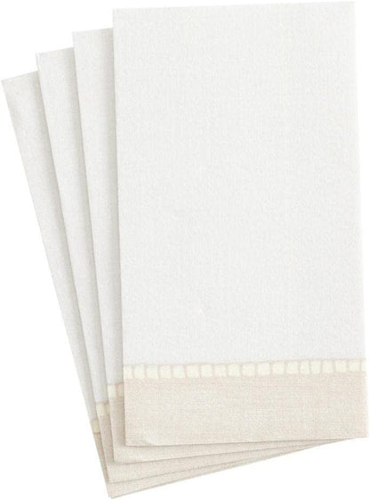 12 Package Caspari Linen Border Paper Linen Guest Towel Napkins in Natural, Per