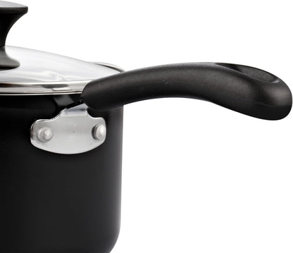 Cook N Home Nonstick Sauce Pan with Glass Lid 2-Qt, Multi-purpose Pot Saucepan Kitchenware, Black, Aluminum