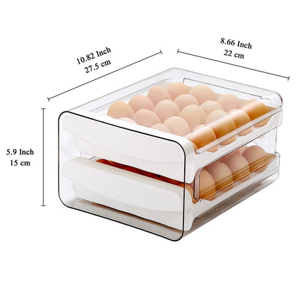 HOMQUEN Egg Holder, Clear Plastic - 2 Layer/40 Grid Egg Tray & Fresh Storage Box for Fridge