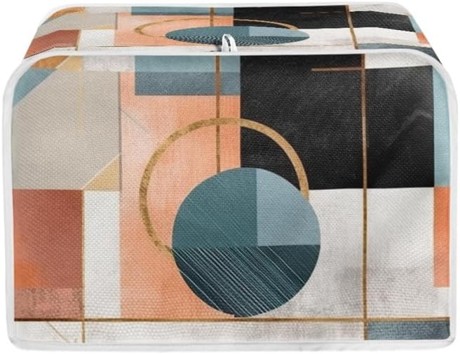 Modern Geometric Circle Two Slice Toaster Cover - Foldable Kitchen Appliance Bread Toaster Oven Cover with Hang Loop.