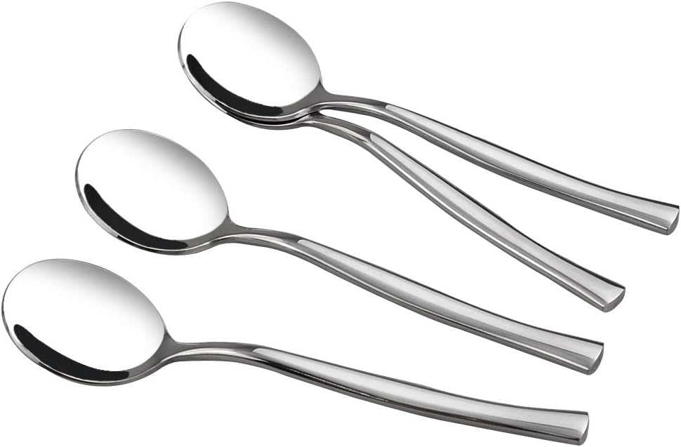 Idotry Set of 12 Round Soup Spoons, Stainless Steel Bouillon Spoons