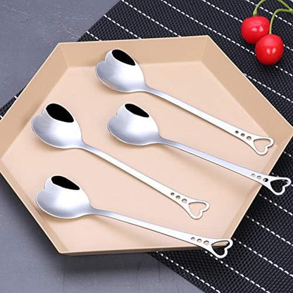 10-Piece Heart-Shaped Stainless Steel Dessert Spoon Set - Elegant Design for Home, Restaurant, Cafe