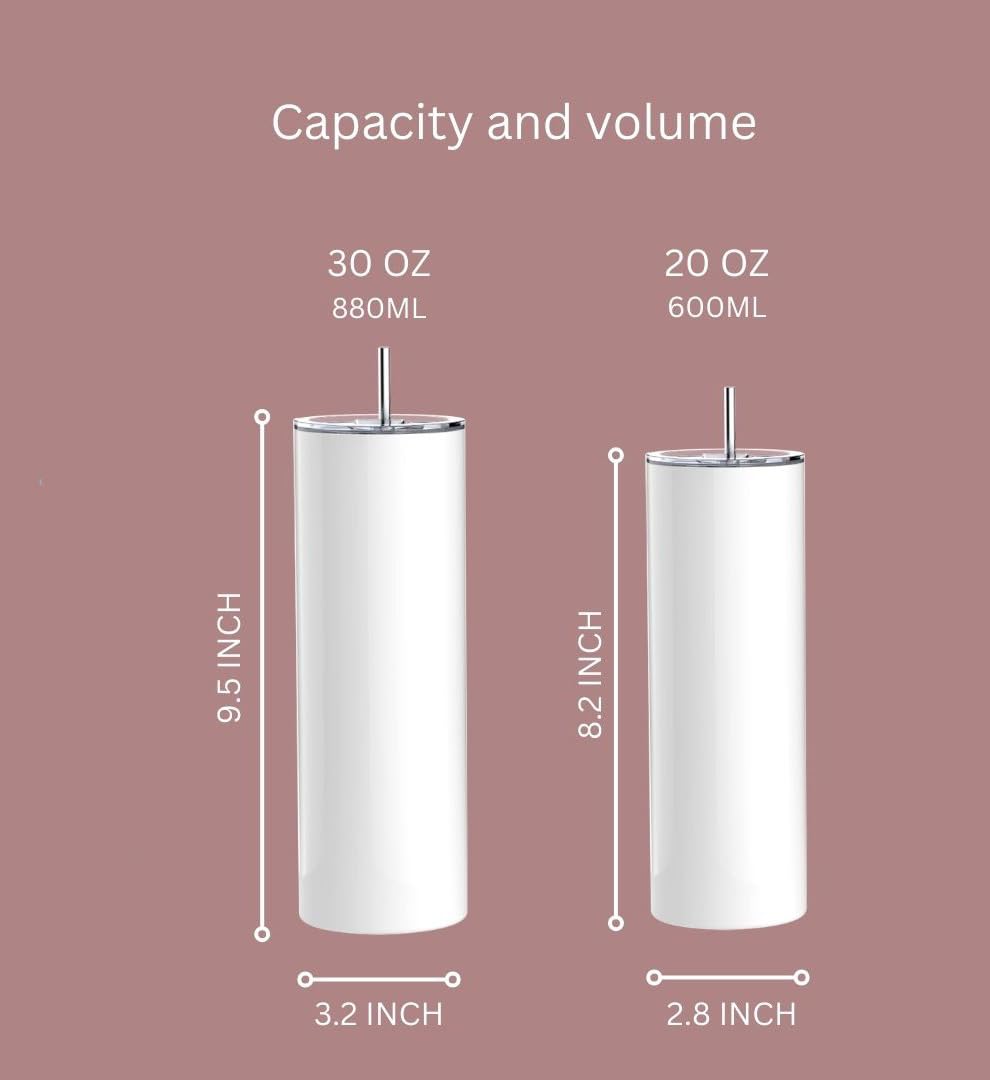 30 Oz Sublimation Skinny Tumbler Set, Stainless Steel Straight Skinny Travel Tumbler Bulk With Sublimation Shrink Wrap Films, Birthday Diy Gift For Women Friends Sisters, 4 Pack (30 OZ, 4, Count)