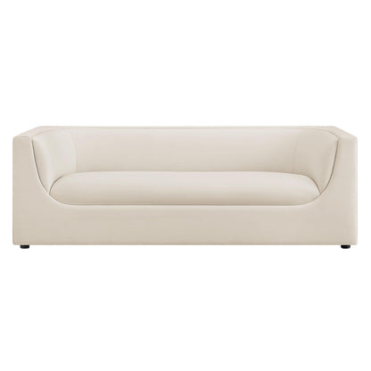 Modway Hilda 86 Inch Modern Curved Back Performance Velvet Sofa in Alabaster – Plush Upholstered 3-Seat Couch for Living Room, Apartment, Office