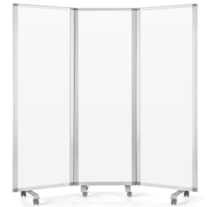 MAKELLO Portable Office Partitions 71" H x 71" W, Freestanding Office Dividers Partition Wall for Room, 3-Panel Trifold Privacy Panel, Magnetic Whiteboard, Aluminum Frame