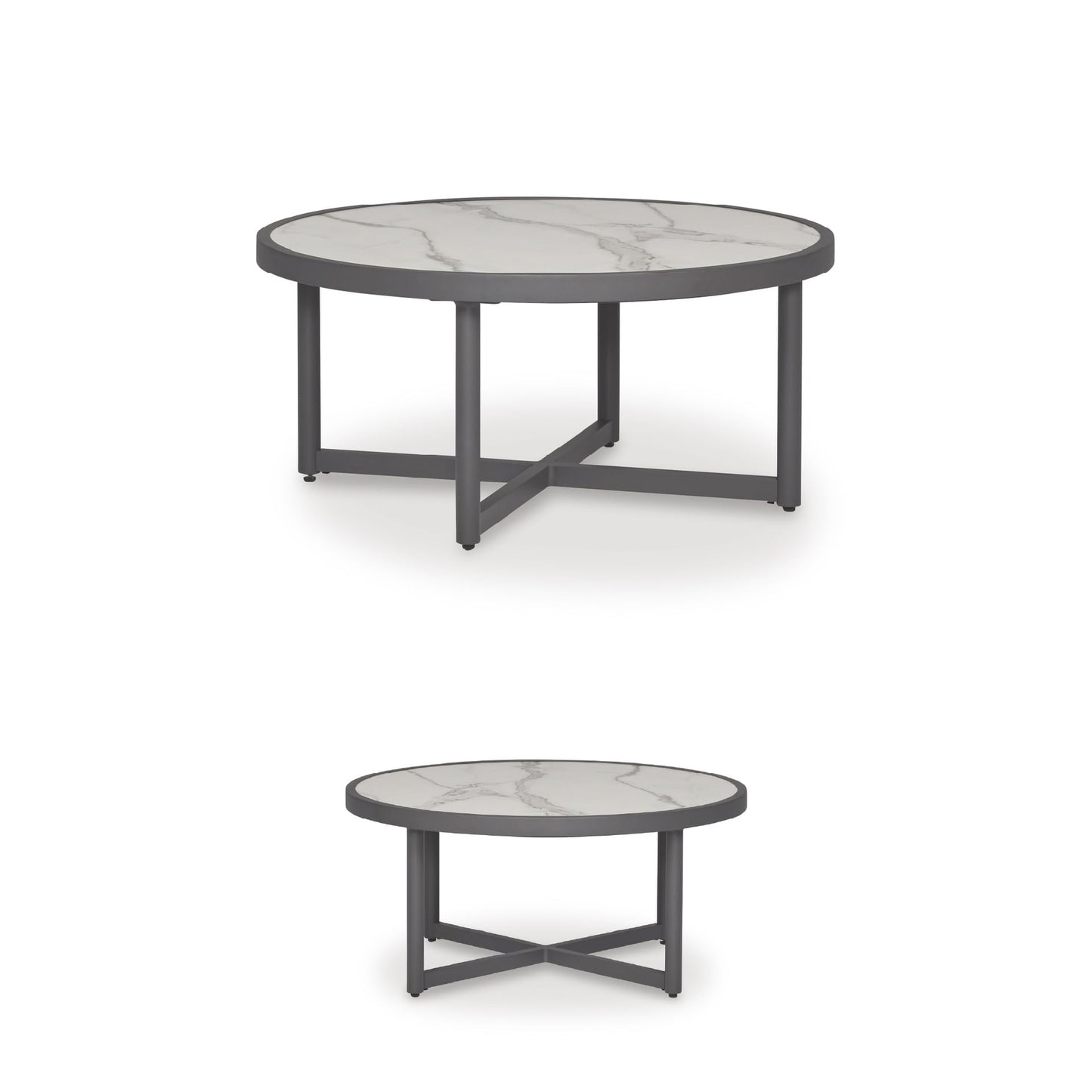 Signature Design by Ashley North Island Outdoor Coffee Table, Contemporary Patio Table with Marble Look Sintered Stone Top, Rust-Resistant Aluminum for Porch or Patio, Gray