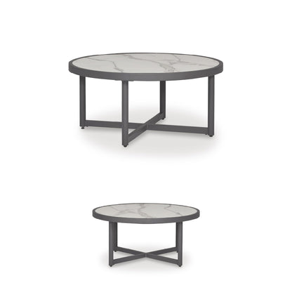 Signature Design by Ashley North Island Outdoor Coffee Table, Contemporary Patio Table with Marble Look Sintered Stone Top, Rust-Resistant Aluminum for Porch or Patio, Gray