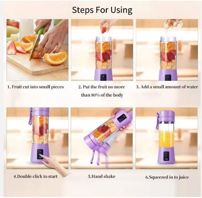 Portable Blender for Shakes and Smoothies, 380Ml 25 Watts with 6 Blades, USB Rechargeable Handheld Blender Purple