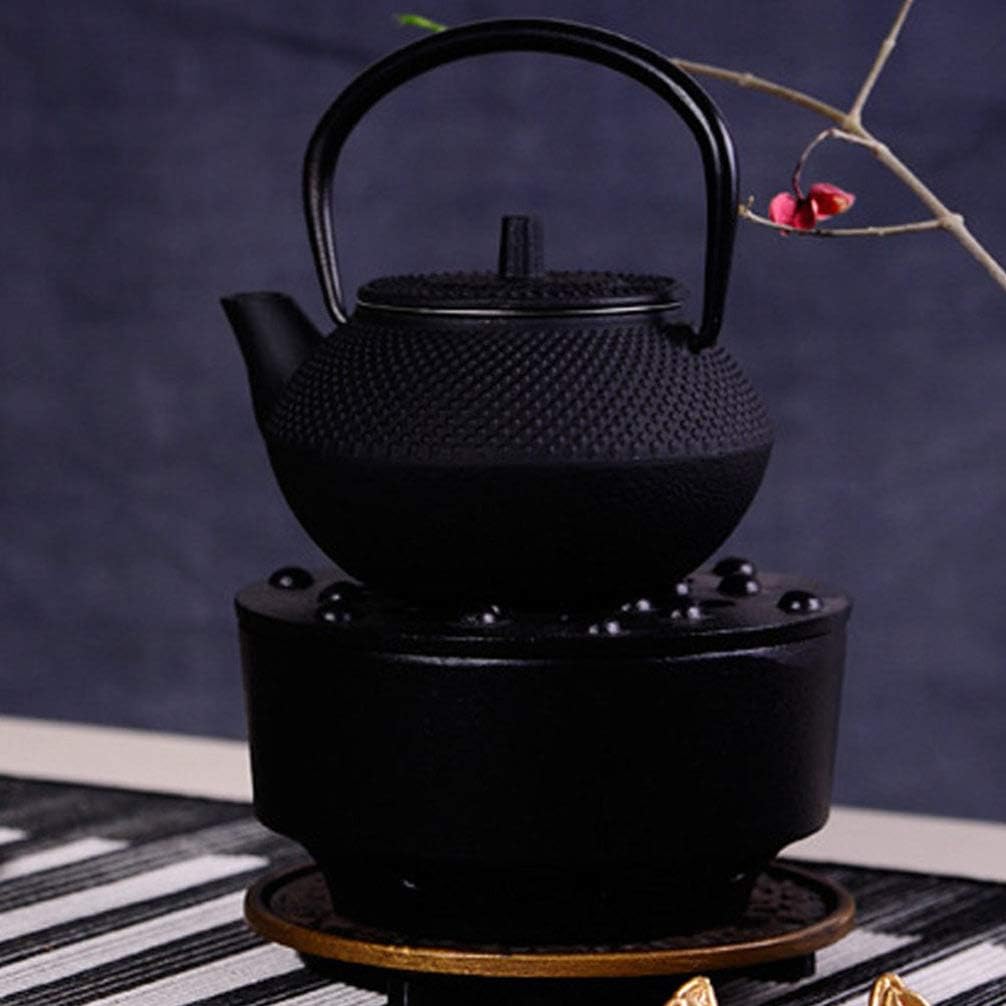 PATKAW Japanese Tetsubin Cast Iron Teapot, Stovetop Kettle for Loose Leaf Tea, Black (7.20X7.00X4.30cm)