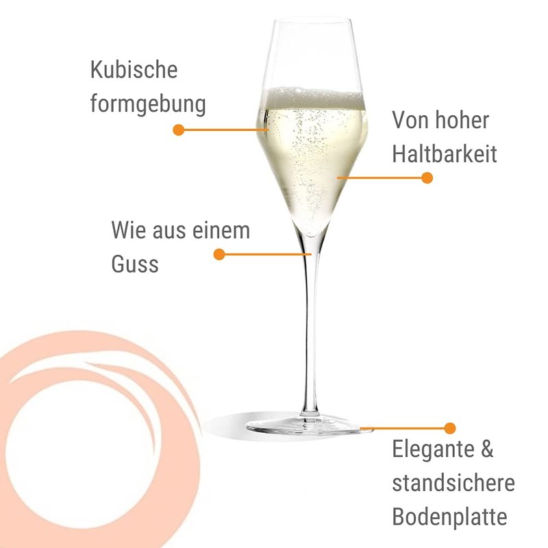 Stölzle Lausitz Champagne Glasses Quatrophil Set of 6, 9 3/4 oz – Champagne Flutes for Sparkling Wine & Prosecco – Crystal Glasses Made in Germany – Dishwasher & Shock Resistant