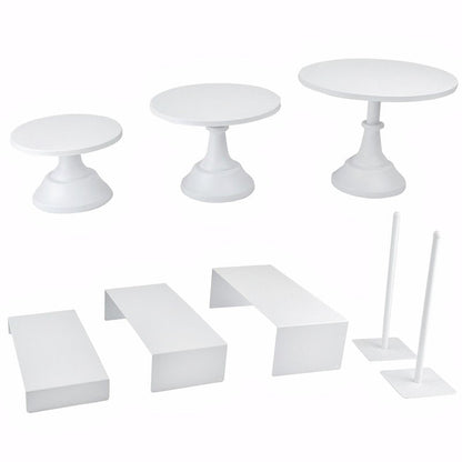 FESTLOVE Set of 8 White Cake Stands Donut Holder Metal Dessert Display Risers Cupcake Stand Serving Platter for Weddings Birthday Baby Showers Anniversary Party