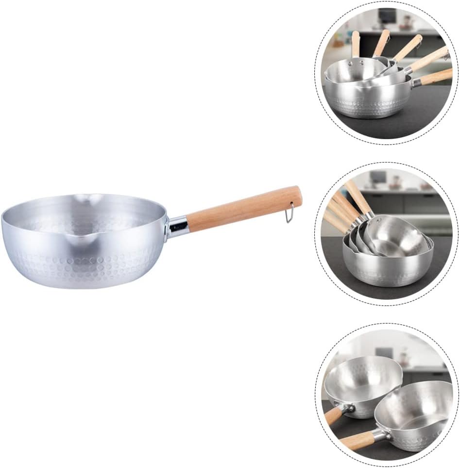 Hemoton Nonstick Saucepan, Stainless Steel Yukihira Pan, Small Traditional Japanese Sauce Pot with Wooden Handle