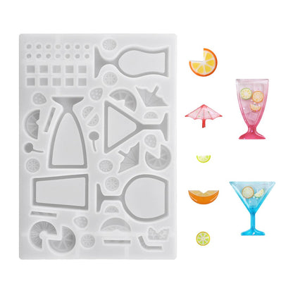 Wine Glass Resin Shaker Molds with Orange Epoxy Resins Mold Set Silicone Quicksand Molds Cocktail Glass Silicone Casting Mold for Resin Jewelry Pendant, DIY Art Craft