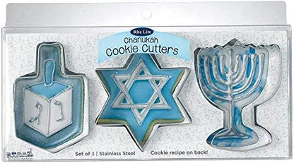 Set 3 Rite Lite of Chanukah Cookie Cutters Sheets - Dreidel, Menorah, Star of David Design, Jewish New Year Holiday