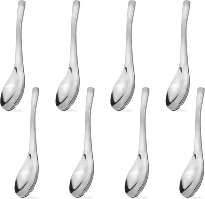 8Pcs Thickened Heavy-Weight Soup Spoons, 18/8 Stainless Steel Silverware for Soup, Ramen, Pho