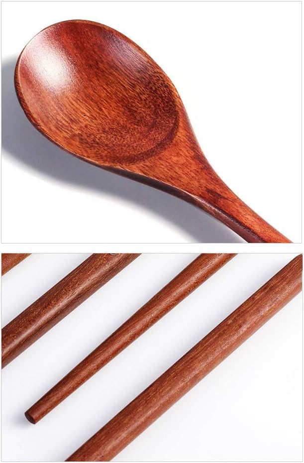 Ecloud Shop Wooden Chopsticks Spoon Set - Korean Dinnerware Reusable Long Handle Spoons for Home Kitchen (4 Sets)