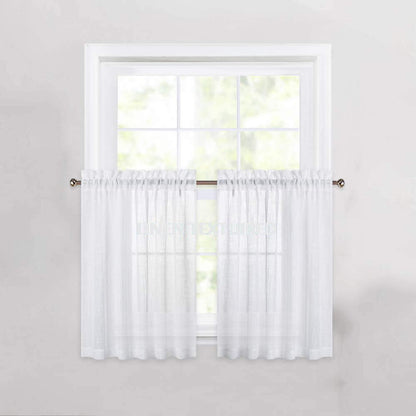 Cozynight White Sheer Tier Curtains, 36 Inch Length Linen Curtain Sheers for Kitchen, Bathroom, Cafe - 2 Panels