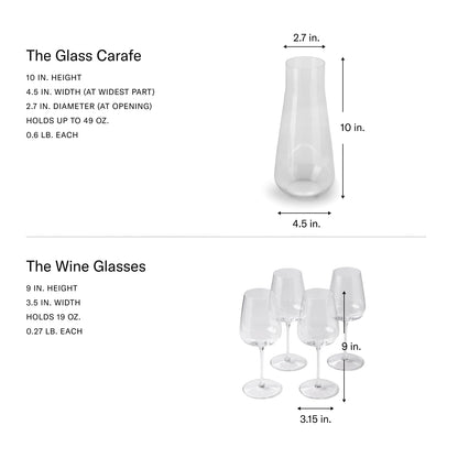 Fable Premium Wine Set - Includes 4 Crystal Wine Glasses and 1 Durable Glass Carafe - Dishwasher Safe Crystalware Bundle with Matching Carafe, Clear